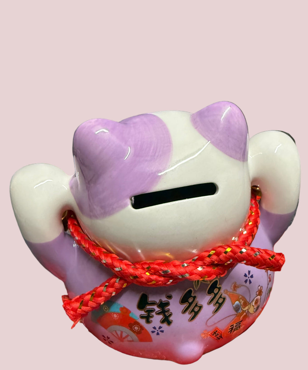 Tirelire Chat de la Fortune Violet/Rose